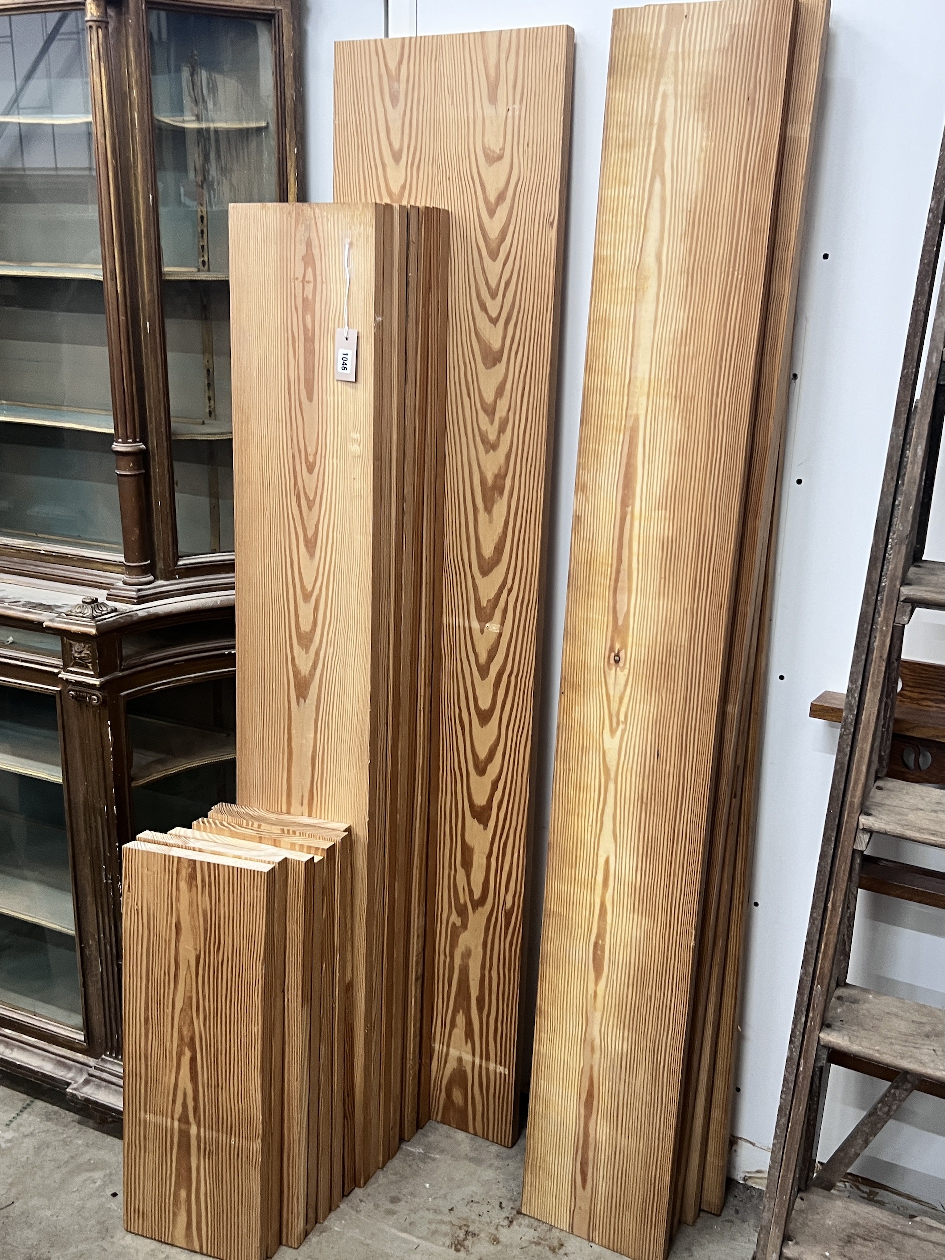 Nineteen lengths of 'Parana' pine boards, largest piece width 38cm, height 176cm